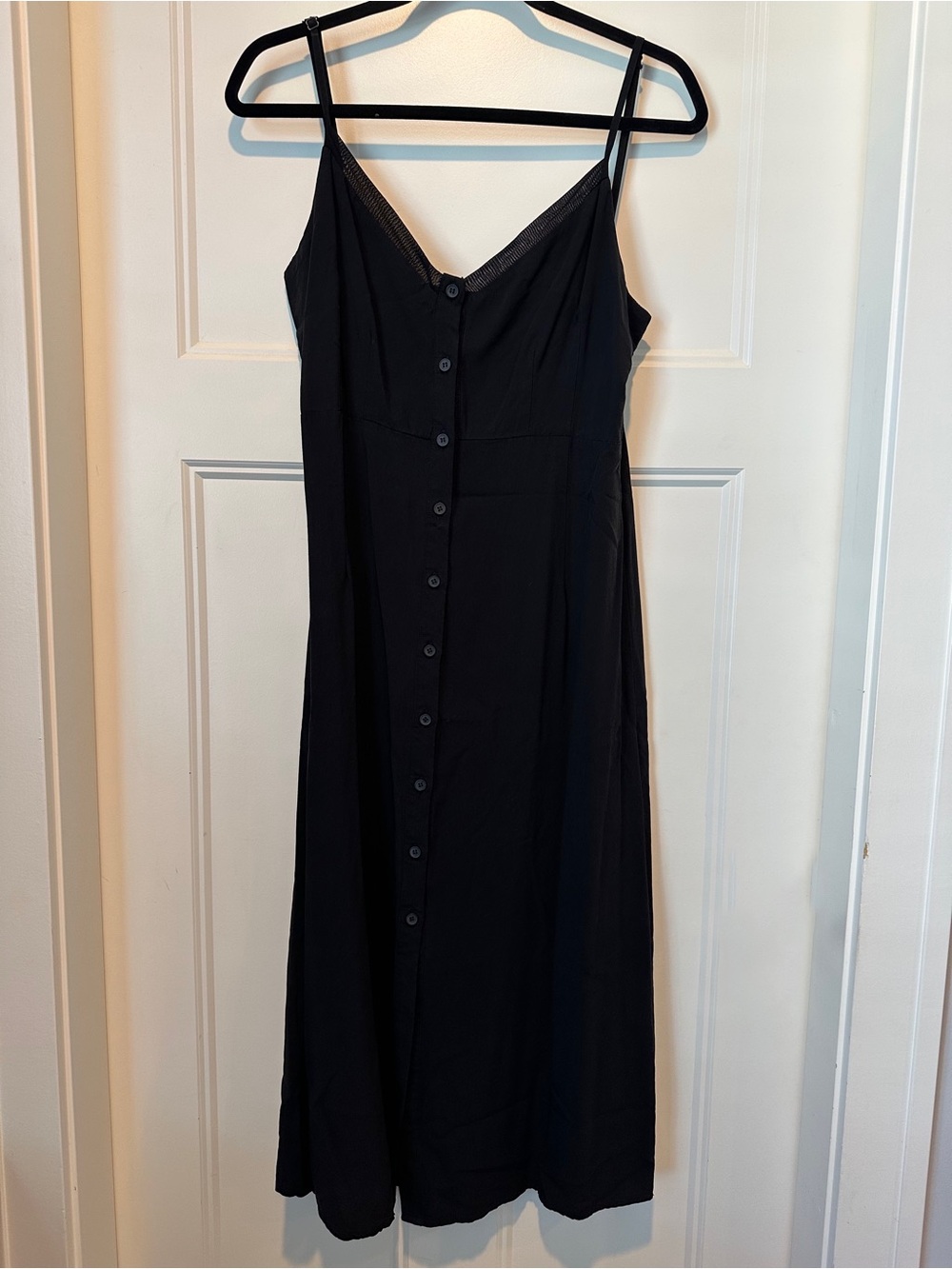 All:Row Black Button-Front Spaghetti Strap Dress